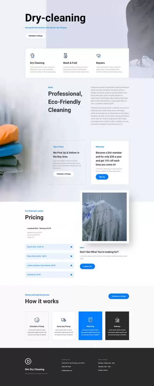 dry cleaning landing page